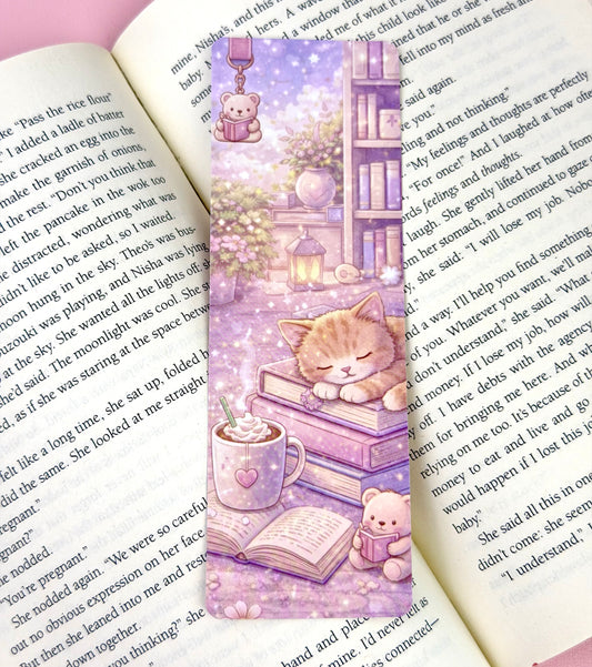 Cozy Books Cat Bookmark