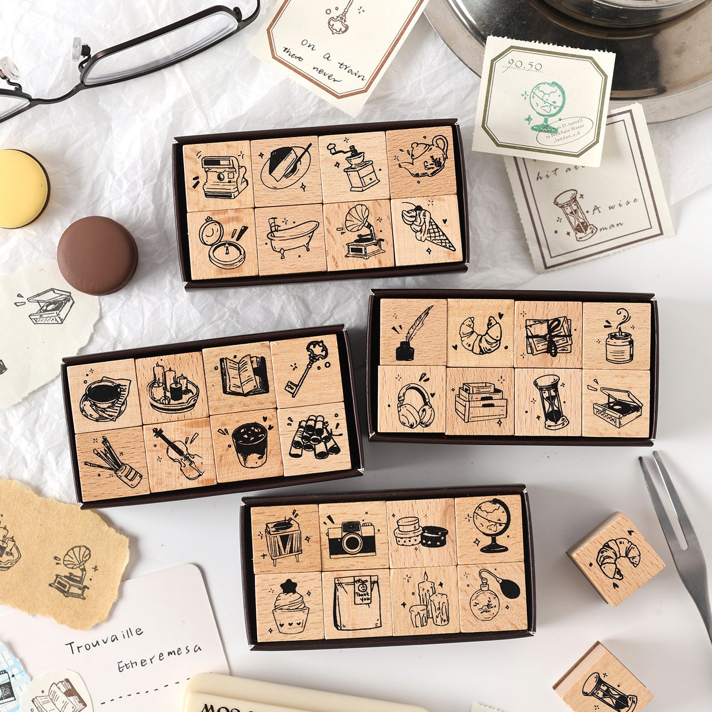 A set of wooden stamp